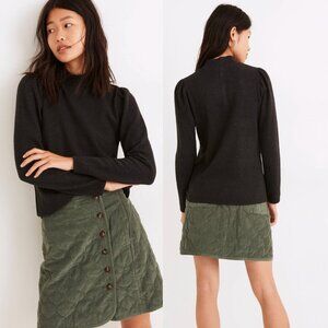 MADEWELL (Re)sourced Plush Mockneck Puff-Sleeve Top Dark Gray Charcoal Small
